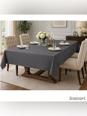 New Threshold Gray Tablecloth Rectangle 60"x104" Seats 8-10, Long Dining
